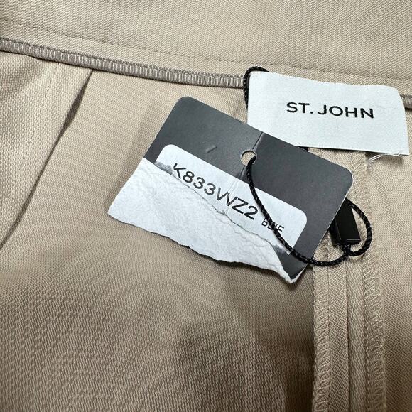 St. John NWT Ankle Zip Stretch Gabardine Pants Beige Size 6 Flat Front Side Zip - Picture 7 of 12